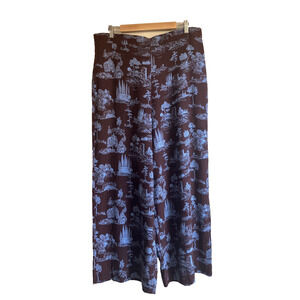 Linen Blend Womens Wide-Leg Pants Back Elastic Waist Size XL Follage Inspired